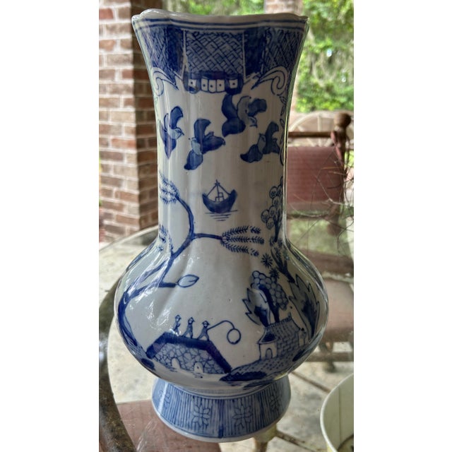 Chinoiserie Vintage Chinese Blue & White Porcelain Chinoiserie Large Pitcher For Sale - Image 3 of 8