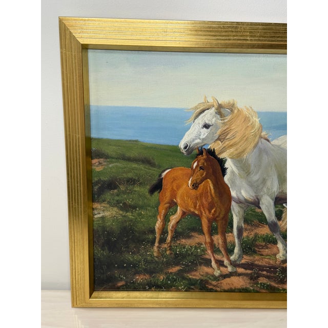Gilt Framed Oil Painting Grey Mare and Chestnut Foal "Mother and Son" After Henry William Banks Davis Ra For Sale - Image 9 of 18