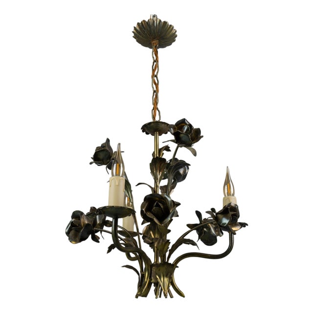 Hollywood Regency Style Floral Three-Light Chandelier, France, 1970s For Sale