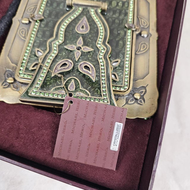 Art Nouveau Michael Hero Jeweled Green Enamel Picture Frame in Original Box For Sale - Image 3 of 6
