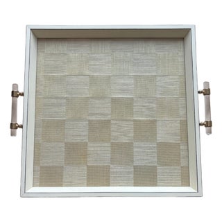 Square Beige Checkered Tray For Sale
