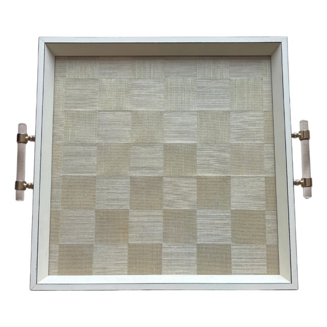 Square Beige Checkered Tray For Sale