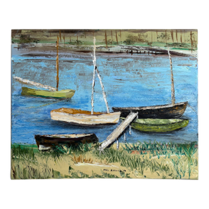 Early-21st Century Impressionist Acrylic-on-Canvas Waterfront Scene, Unframed