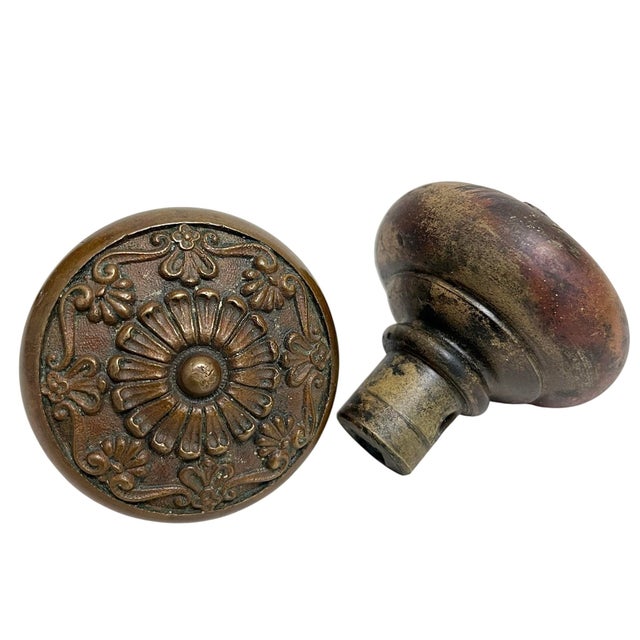 Antique American Bronze Door Knobs With Door Plates - 5 Pieces For Sale - Image 6 of 9