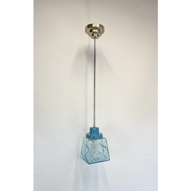 1950s French Pendant Lamp in Geometric Blue Glass, 1950s For Sale - Image 5 of 14
