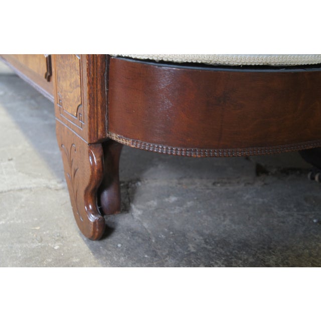 Antique Victorian Walnut Burl Récamier Chaise Lounge Fainting Couch Sleeper Sofa For Sale - Image 10 of 14