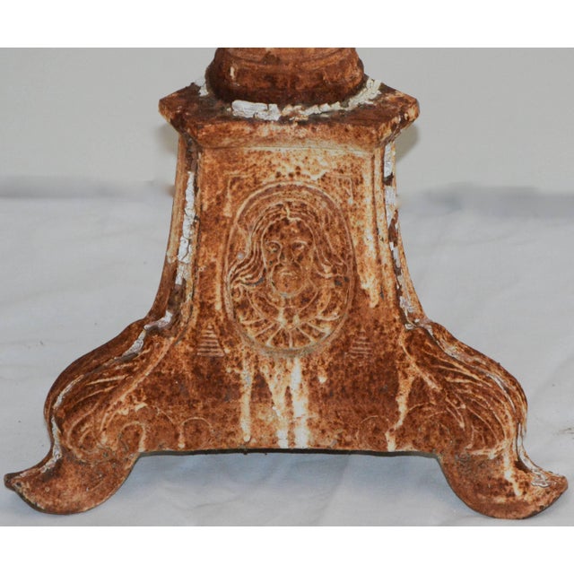 Traditional Vintage Pair of Cast Iron Candleholders With Vignettes For Sale - Image 3 of 8
