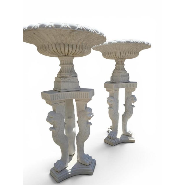 Large Greco-Roman Marble Kraters on Tripod Pedestals with Lion Paw, 1970, Set of 2 For Sale - Image 4 of 14