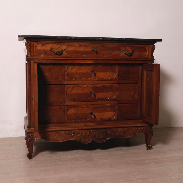 Wood Vintage Louis XV Style Chest of Drawers with Marble Top, 1930s For Sale - Image 7 of 18
