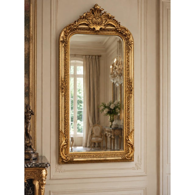 Late 20th Century Late20C French Maker LouisXVI Gold Beech Floor Mirror For Sale - Image 5 of 15