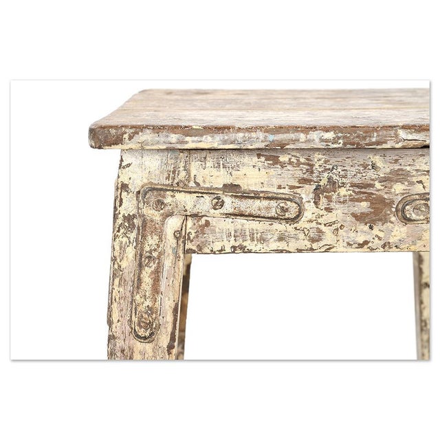 White Patinated Wooden Stool For Sale - Image 4 of 7