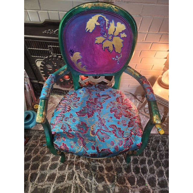 1960s Jewel Toned Custom Upcycled Vintage Accent Chair – Hand-Painted Statement Piece For Sale - Image 5 of 6