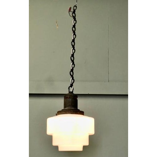 Industrial Style Opalescent Hanging Light Shade from Odeon, 1930 For Sale - Image 6 of 8