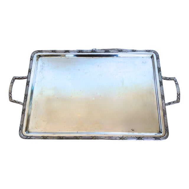 Large Art Deco Silver-Plated Tea Tray by Orfèvrerie H. Beard, 1930s For Sale