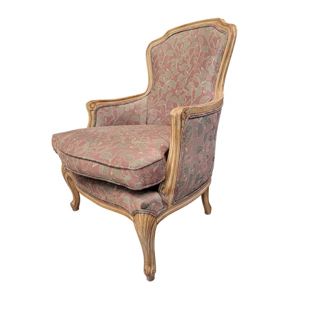 1980s Vintage French Louis XV Style Carved Wood Bergère Accent Armchair For Sale - Image 5 of 14
