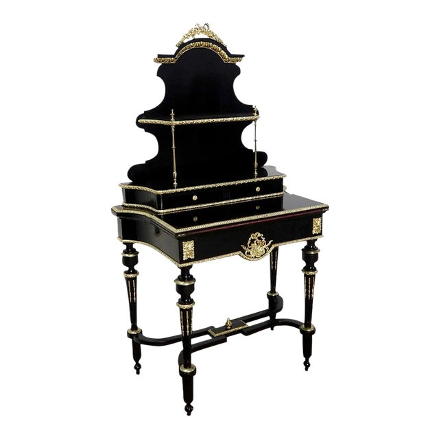 Small Napoleon III Mid 19th Century Black Wooden Desk For Sale