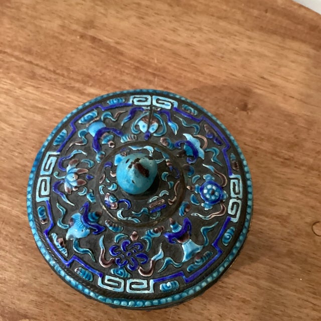 Vintage Chinese Silver on Cooper Multicolored Enameled Asian Motifs Box China For Sale - Image 4 of 12