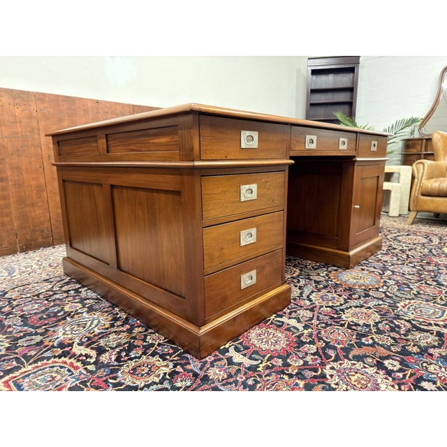 Large English Chesterfield Partners Desk For Sale - Image 5 of 18