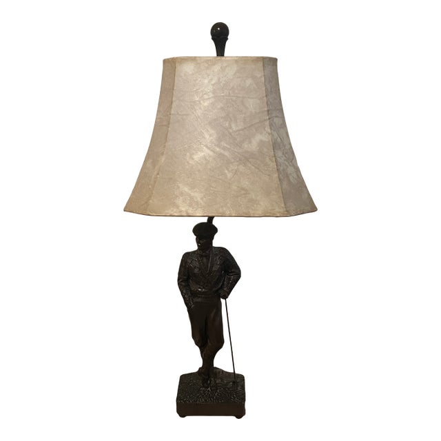 Vintage 1989 Alexander Danel for Austin Productions "Plus Fours" Bronzed Golfer Table Lamp For Sale