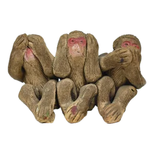 Early 20th Century Japanese Terracotta 3 Wise Monkeys No Evil See No Evil Speak No Evil Figurine
