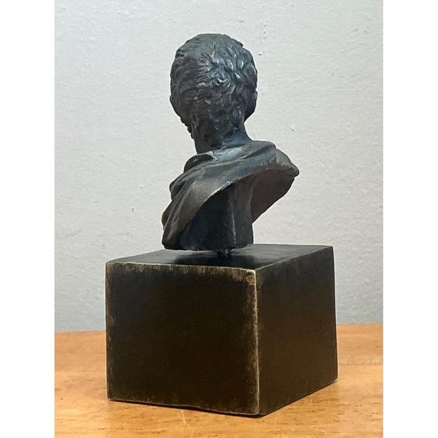 Bronze Vintage Roman Emperor Bust on Plinth For Sale - Image 8 of 12