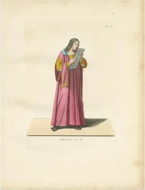 Medieval Singer in Pink Robe, France, 1845, Paper