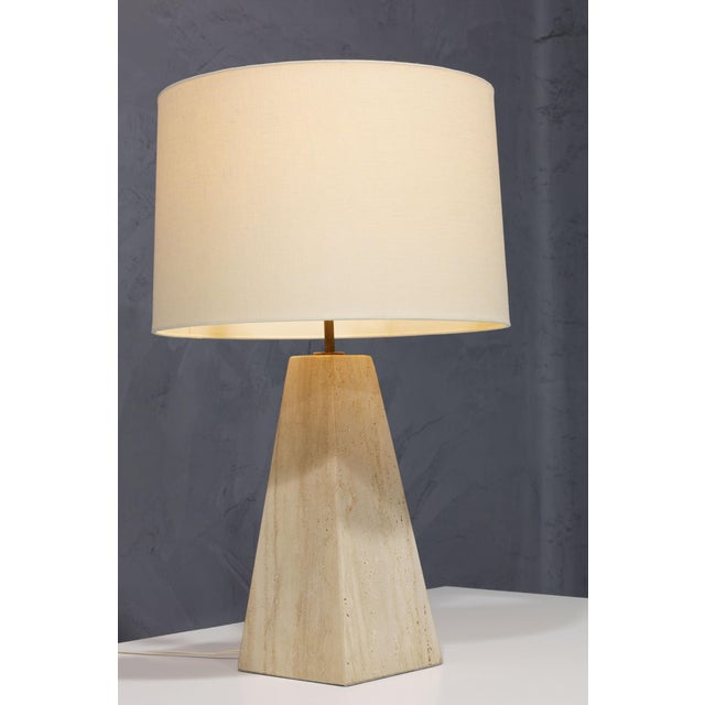 Mid-Century Modern 1960s Travertine Base Pyramid Shape Table Lamp - a Pair For Sale - Image 3 of 9