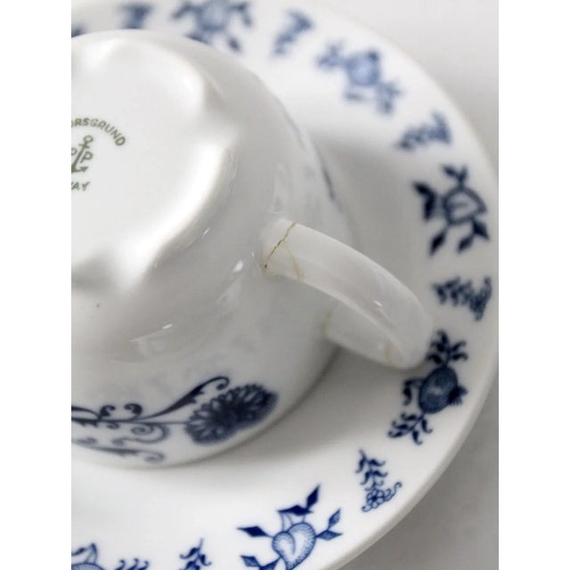 Vintage Porsgrund Varefakta Porcelain Tea Cup & Saucers Sets of 4 For Sale - Image 10 of 11
