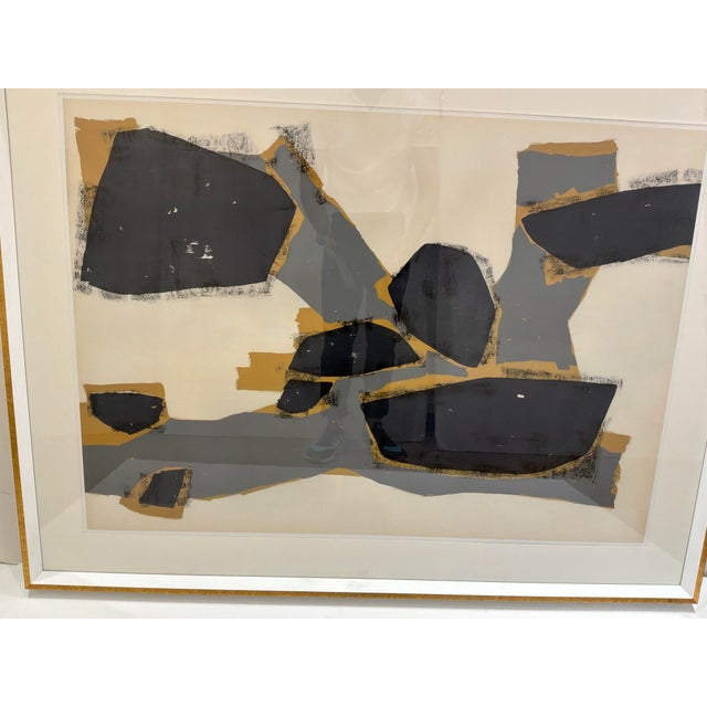 Soicher Marin Co Archipelago III. Gold Black and Gray Abstract.White/Gol Frame. Original Retail $1290. Showroom floor sample.
