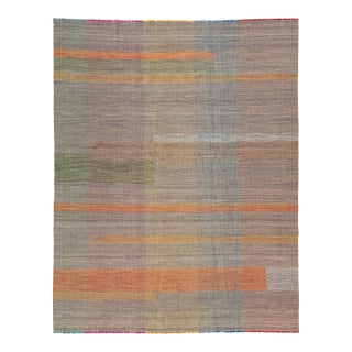 Modern Kilim Flatweave Wool Rug With Multicolored Geometric Pattern For Sale