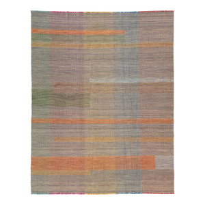 Modern Kilim Flatweave Wool Rug With Multicolored Geometric Pattern