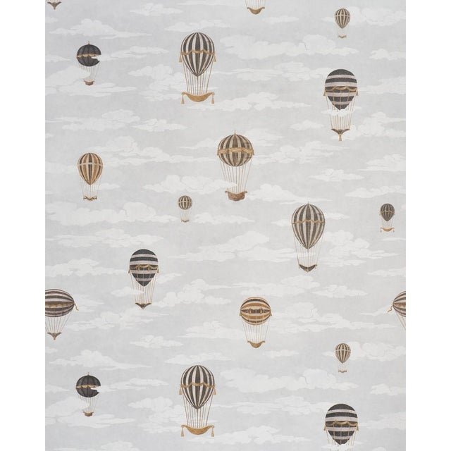 Schumacher X Carl D'Aquino Up, Up And Away! Wallpaper In Grisaille For Sale