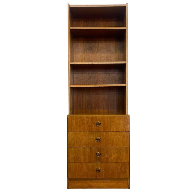 Vintage Mid Century Modern Bookshelf Cabinet With 4 Drawers For Sale - Image 4 of 11