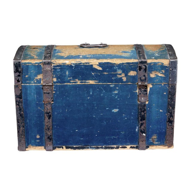 Antique Swedish Painted Pine and Metal Chest For Sale - Image 5 of 8
