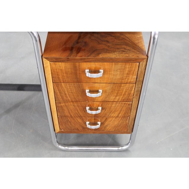 Brown Bauhaus Children's Desk with Drop Leaf in Walnut and Chrome, 1930s For Sale - Image 8 of 17