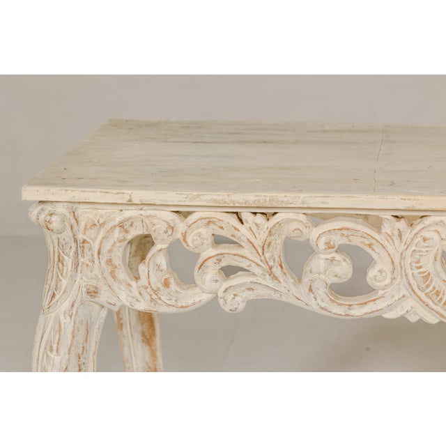 Rococo Style Painted Console Table with Carved Apron and Distressed Finish For Sale - Image 11 of 12