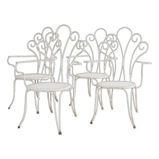 Garden Armchairs in White Iron attributed to Lio Carminati, 1950s, Set of 4 For Sale