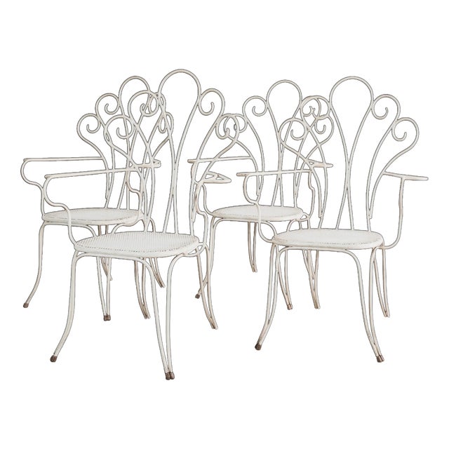 Garden Armchairs in White Iron attributed to Lio Carminati, 1950s, Set of 4 For Sale
