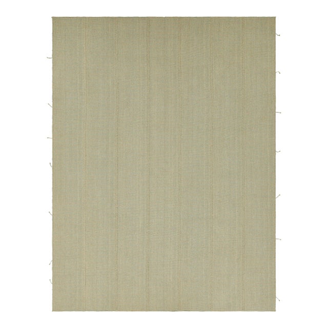 Rug & Kilim’s Contemporary Oversized Kilim in Blue and Beige Textural Stripes For Sale