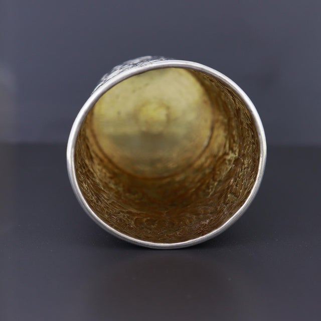 Antique Signed Wang Hing Chinese Export Silver Floral Repousse Cup or Beaker For Sale - Image 10 of 15