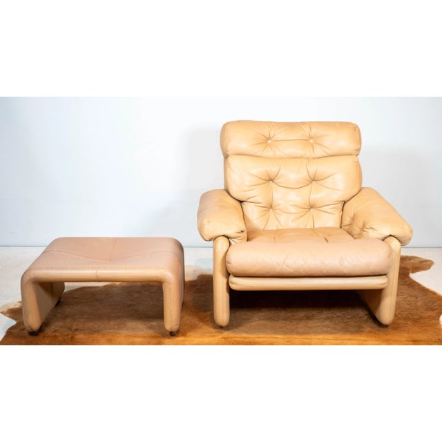Vintage Coronado high back lounge chair and ottoman designed by Afra and Tobia Scarpa, circa 1960s. Buttery soft tufted...