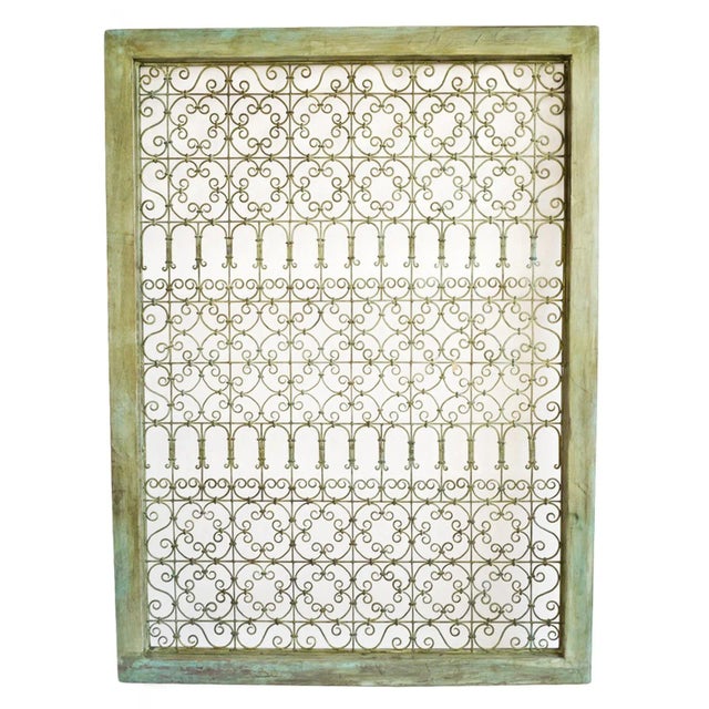 Late 20th Century Vintage Large Green Wood Framed Open Iron Screen For Sale - Image 5 of 5