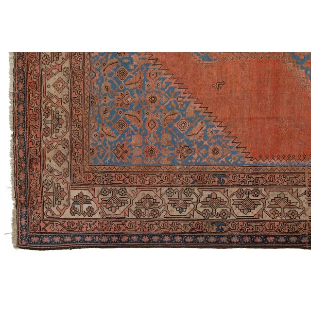 Red Antique Persian Bakshaish Long Wool Runner Handmade in Red With Geometric Design For Sale - Image 8 of 11