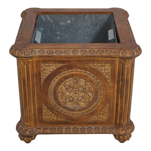 Neoclassical Carved Wood Gold Finish Planter Box For Sale