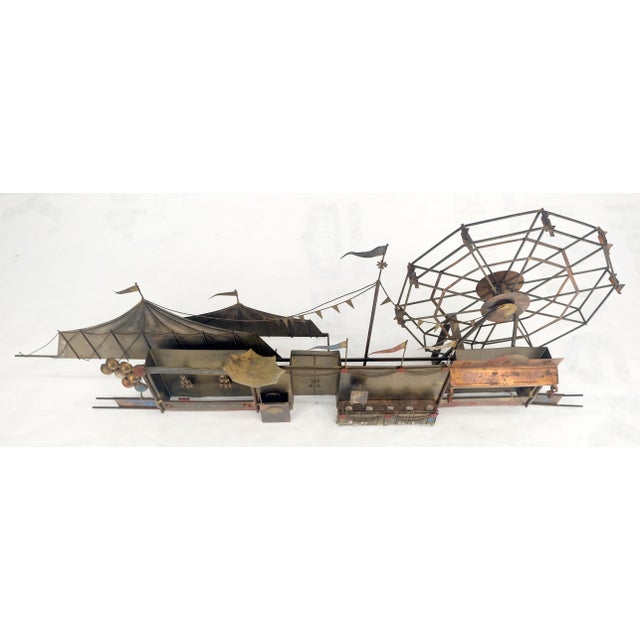 Signed Curtis Jere Brass Carnival Scene Ferris Wheel Wall Sculpture For Sale - Image 10 of 11