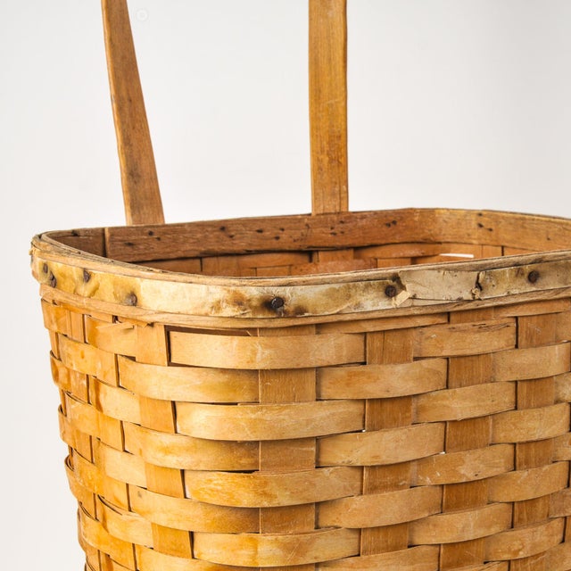 Antique Splint Wood Rolling Basket Cart For Sale - Image 4 of 15
