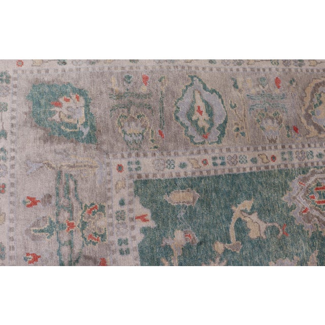 Green Color Turkish Oushak Rug by Keivan Woven Arts 10'7'' X 13'8'' For Sale - Image 16 of 18