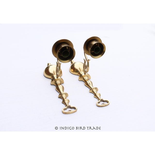 English Vintage Solid Brass Ornate Colonial Style Sconces - Set of 2 For Sale - Image 3 of 6