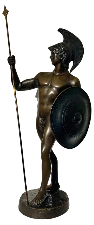 Italian Bronze Sculpture Greek Warrior with Spear and Shield