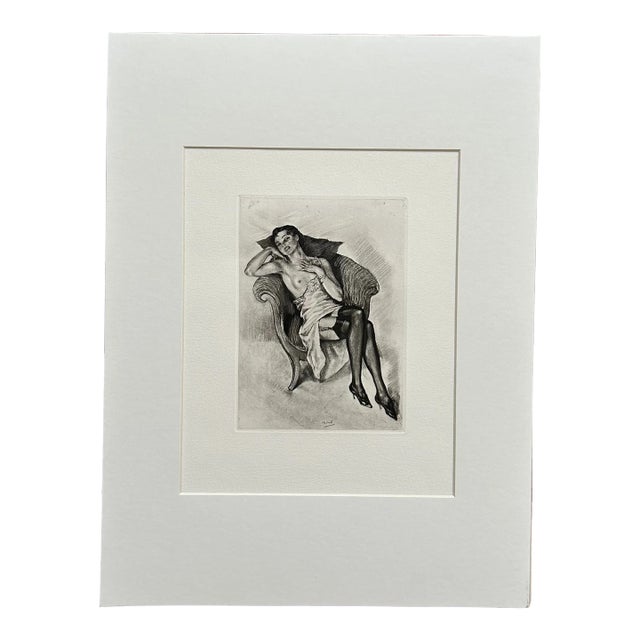 1920s Edourard Chimot French Art Deco Figurative Female Semi-Nude Drypoint Etching For Sale